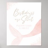 ピンクマーメイドガール誕生日トリートサインをとる ポスター (正面)