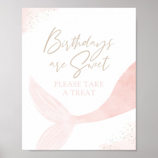 ピンクマーメイドガール誕生日トリートサインをとる ポスター (正面)