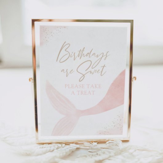 ピンクマーメイドガール誕生日トリートサインをとる ポスター