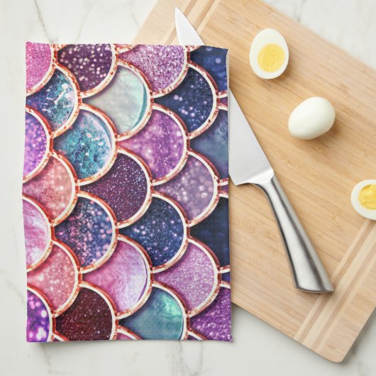 ピンクマーメイドグリッターはかりで測 – マーメイドはかりで測 キッチンタオル (四つ折り)