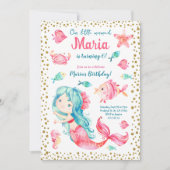 ピンクマーメイドシーガール誕生日招待状 招待状 (正面)