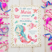 ピンクマーメイドシーガール誕生日招待状 招待状