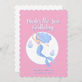 ピンクマーメイドテーマ子供の誕生日パーティー 招待状 (正面/裏面)