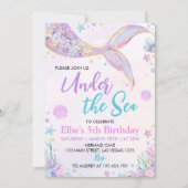 ピンクマーメイドテールアンダーザシーガール誕生日 招待状 (正面)