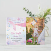 ピンクマーメイドテール誕生日招待状と写真 招待状 (スタンド正面)