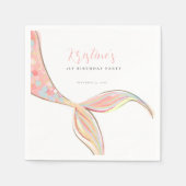 ピンクマーメイドテール誕生日紙ナプキン スタンダードカクテルナプキン (正面)