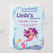 ピンクマーメイドパーティー誕生日招待状 (正面)