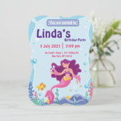 ピンクマーメイドパーティー誕生日招待状 (スタンド正面)
