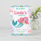 ピンクマーメイドパーティー誕生日招待状 招待状 (スタンド正面)