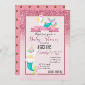ピンクマーメイドユニコーンスパークルベビーシャワー招待状 招待状 (正面/裏面)