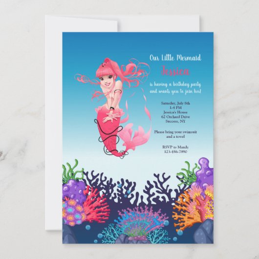 ピンクマーメイド招待状 招待状 (正面)