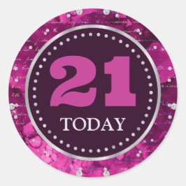 ピンクマーメイド文字パターン&グリッター誕生日 ラウンドシール