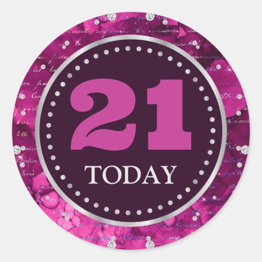 ピンクマーメイド文字パターン&グリッター誕生日 ラウンドシール (正面)