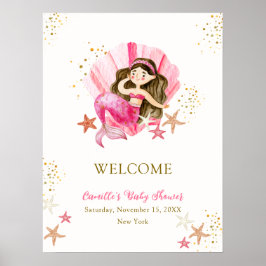 ピンクマーメイド海ヒトデ赤ちゃんシャワーへようこそ ポスター