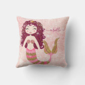 ピンクマーメイド金ゴールドグリッターベビーガールシャワー名 クッション (裏面)