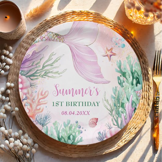 ピンクマーメイド1歳の誕生日 アリエル ザ シー ペーパープレート