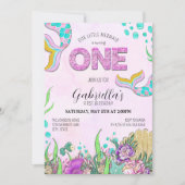 ピンクマーメイド1歳の誕生日 招待状 (正面)