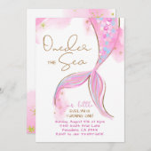 ピンクマーメイド1st誕生日パーティーワンダーザシー 招待状 (正面/裏面)