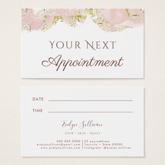 ピンクマーリングデザインアポイントメントカード (正面&裏面)