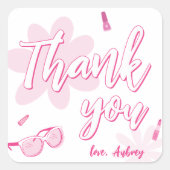 ピンクマ来リブオンベスティーズ誕生日ありがとう スクエアシール (正面)