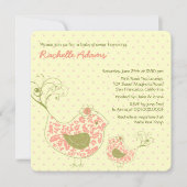 ピンクマ渦巻形のム&ベビーバードベビーシャワー招待状 招待状 (正面)