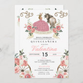 ピンクマ素朴リアチ女性のカーボーイウエスタンキンセアニラ 招待状 (正面/裏面)