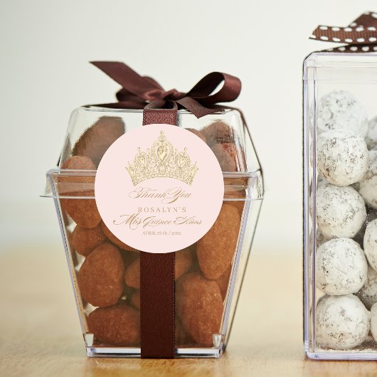 ピンクミクリンスアノス金ゴールドティアラエレガントステッカー ラウンドシール