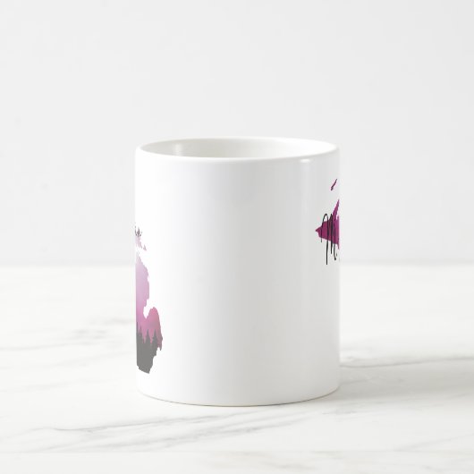 ピンクミシガン州マップパインフォレストキャンピングトリップ コーヒーマグカップ (中央)