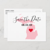 ピンクミシガン赤いハート保存日 案内ポストカード (正面/裏面)