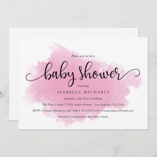 ピンクミスト | ベビーシャワー招待状 招待状 (正面/裏面)