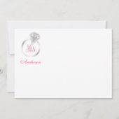 ピンクミセス・シルバーグリッターダイヤモンドリングや輪 パーソナライズされた ノートカード (正面)