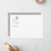 ピンクミセス・シルバーグリッターダイヤモンドリングや輪 パーソナライズされた ノートカード (正面/裏面インサイチュ)