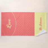 ピンクミッドセンチュリーイエローレトロドットサマーラブ ビーチタオル (正面)