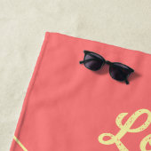 ピンクミッドセンチュリーイエローレトロドットサマーラブ ビーチタオル (インサイチュ)