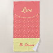 ピンクミッドセンチュリーイエローレトロドットサマーラブ ビーチタオル (正面)