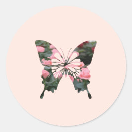 ピンクミニバラデジタルフラワーバタフライ ラウンドシール
