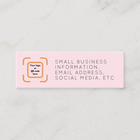 ピンクミニマリストありがとうスモールビジネスロゴQR スキニー名刺 (正面)