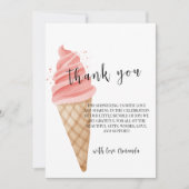 ピンクミニマリストアイスクリームスクープ赤ちゃんシャワー サンキューカード (正面)