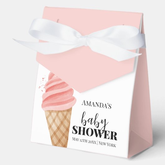 ピンクミニマリストアイスクリームスクープ赤ちゃんシャワー フェイバーボックス (正面)