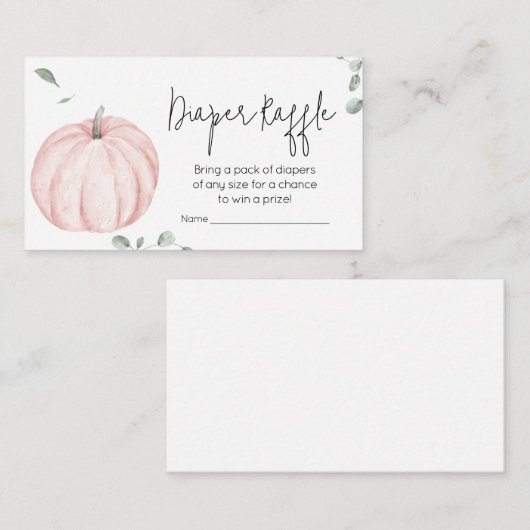 ピンクミニマリストカボチャ赤ちゃんシャワーおむつラッフル エンクロージャーカード (正面/裏面)
