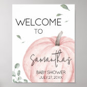 ピンクミニマリストカボチャ赤ちゃんシャワーへようこそ ポスター (正面)
