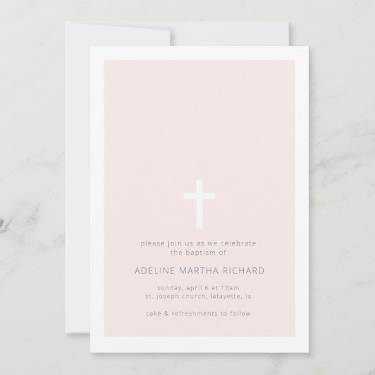 ピンクミニマリストバプテスマ招待状 招待状 (正面)