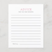 ピンクミニマリストベビーシャワーアドバイスカード (正面)