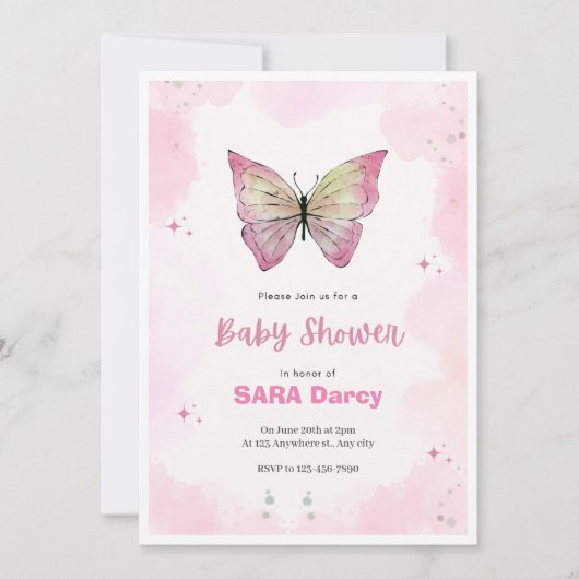 ピンクミニマリストベビーシャワー招待状 招待状 (正面)