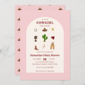 ピンクミニマリストロデオ女性のカーボーイベビーシャワー 招待状 (正面/裏面)