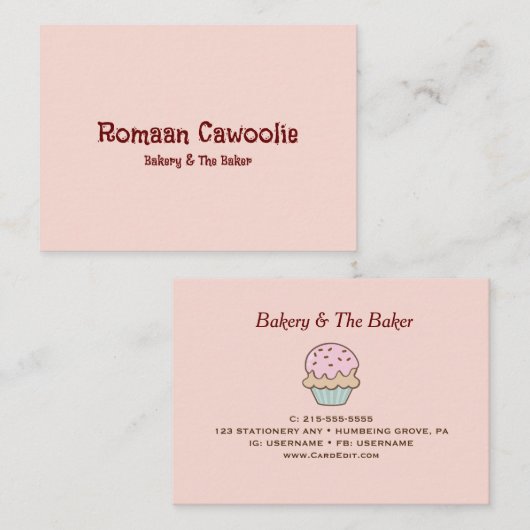 ピンクミニマリスト&エレガントベーカリー 名刺 (正面/裏面)