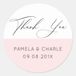 ピンクミニマルと白ありがとうタイポグラフィ ラウンドシール
