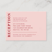 ピンクミニマルと赤のウェディングモダンレセプション エンクロージャーカード (正面)