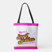 ピンクミニマルと黄色の帯ストライプSweet sixteen トートバッグ (裏面)