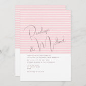 ピンクミニマルのストライプ結婚式招待状 招待状 (正面/裏面)